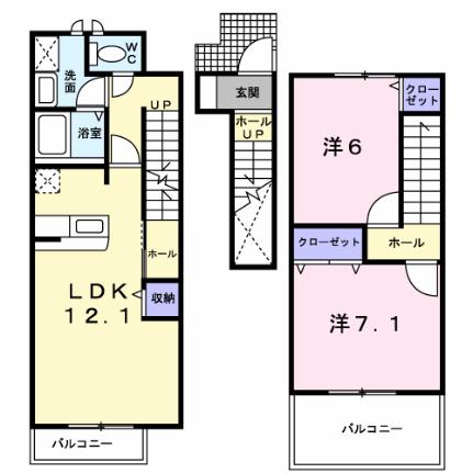 メイポールけやきＢ 203 ｜ 宮城県仙台市若林区沖野２丁目（賃貸アパート2LDK・2階・66.25㎡） その2