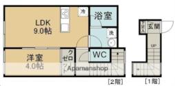 リヴェール川前丁 2階1LDKの間取り