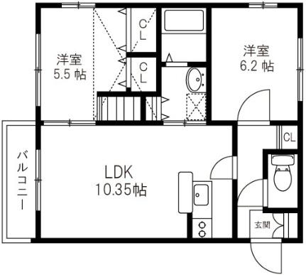 ナチュール弐番館 ｜宮城県仙台市青葉区落合６丁目(賃貸アパート2LDK・1階・50.47㎡)の写真 その2