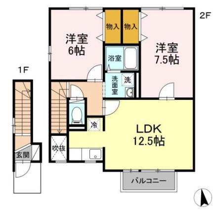 宮城県仙台市宮城野区新田東５丁目(賃貸アパート2LDK・2階・59.30㎡)の写真 その2