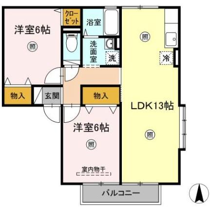 カーサ羽黒　Ａ・Ｂ ｜宮城県仙台市宮城野区新田東１丁目(賃貸アパート2LDK・2階・57.98㎡)の写真 その2