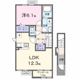 シャルマン天童II 2階1LDKの間取り