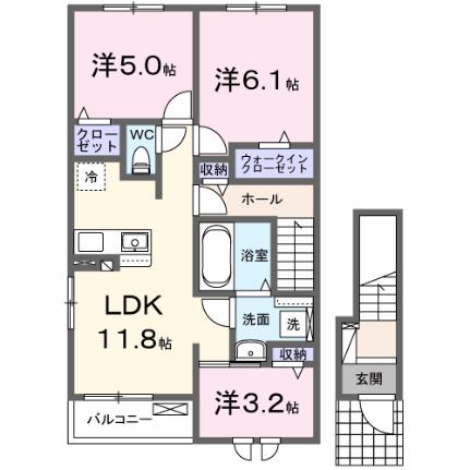 プルメリアＡ 201｜福島県郡山市石渕町(賃貸アパート3LDK・2階・62.11㎡)の写真 その2