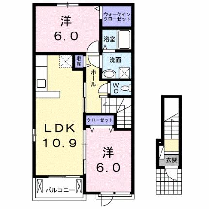 プランドールＡ 201 ｜ 栃木県足利市朝倉町（賃貸アパート2LDK・2階・57.21㎡） その2