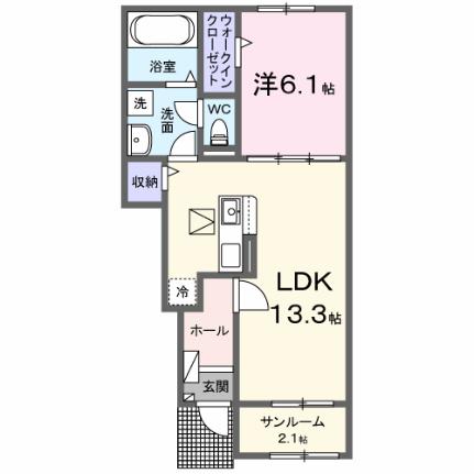 サンフラウア 104｜群馬県伊勢崎市三室町(賃貸アパート1LDK・1階・50.05㎡)の写真 その2