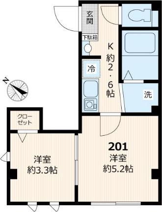 クレール月島 201号室｜東京都中央区月島４丁目(賃貸アパート2K・2階・24.83㎡)の写真 その2