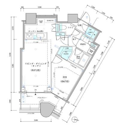 パークタワー勝どき　サウス棟 1619｜東京都中央区勝どき４丁目(賃貸マンション1LDK・16階・54.56㎡)の写真 その2