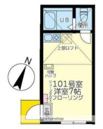 横浜市営地下鉄ブルーライン 三ツ沢下町駅 徒歩7分の賃貸アパート 1階ワンルームの間取り