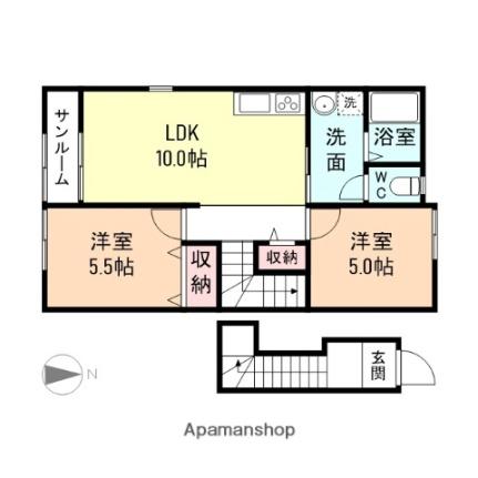 富山県富山市雄山町(賃貸アパート2LDK・2階・49.74㎡)の写真 その2