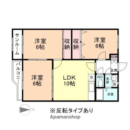 富山県富山市才覚寺（賃貸マンション3LDK・3階・65.95㎡） その2