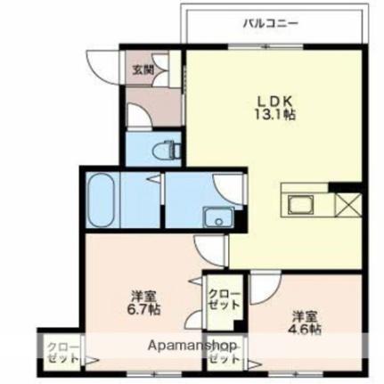 富山県富山市赤田(賃貸アパート2LDK・1階・54.51㎡)の写真 その2