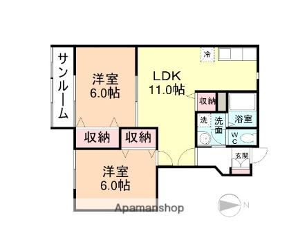 ヴィラ・アエロポールIII 101 ｜ 富山県富山市秋ケ島（賃貸アパート2LDK・1階・51.79㎡） その2