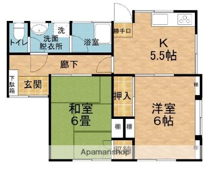 古厩アパート 3｜長野県塩尻市大字広丘堅石(賃貸一戸建2K・1階・47.43㎡)の写真 その2