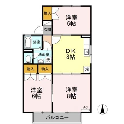 クラスターテラス　Ｂ ｜長野県長野市西和田１丁目(賃貸アパート3DK・2階・59.56㎡)の写真 その2