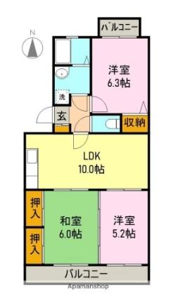 グリーンハイツ富士 103｜静岡県富士市横割６丁目(賃貸マンション3LDK・1階・60.12㎡)の写真 その2