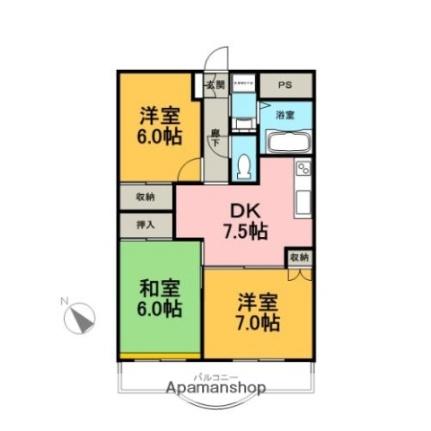 コーストビラ牛臥 ｜静岡県沼津市下香貫牛臥(賃貸マンション3DK・3階・60.74㎡)の写真 その2