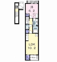 アンソレイユ 2階1LDKの間取り