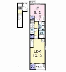 アンソレイユ 2階1LDKの間取り