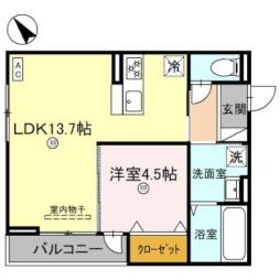 JR東海道・山陽本線 栗東駅 徒歩9分の賃貸アパート 2階1LDKの間取り