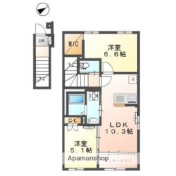 JR東海道・山陽本線 守山駅 バス3分 出庭下車 徒歩4分の賃貸アパート 2階2LDKの間取り