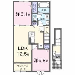 安曇川町西万木アパート 2階2LDKの間取り