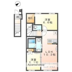 JR東海道・山陽本線 守山駅 バス3分 出庭下車 徒歩4分の賃貸アパート 2階2LDKの間取り