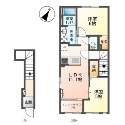 Ｃｈｒｏｍａ　Ｍｅａｄｏｗｓ（クロマ・メドウズ） 201｜大阪府枚方市長尾元町６丁目(賃貸アパート2LDK・2階・58.23㎡)の写真 その2