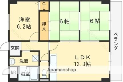 ソシアグランドール 213｜大阪府東大阪市吉田４丁目(賃貸マンション2LDK・2階・56.65㎡)の写真 その2