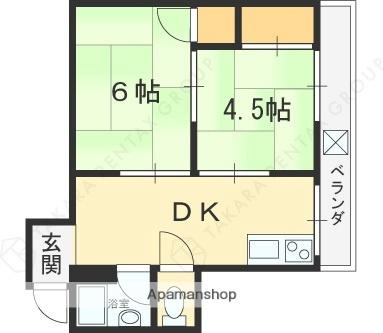 シャトー八戸ノ里 303｜大阪府東大阪市中小阪３丁目(賃貸マンション2DK・3階・35.00㎡)の写真 その2