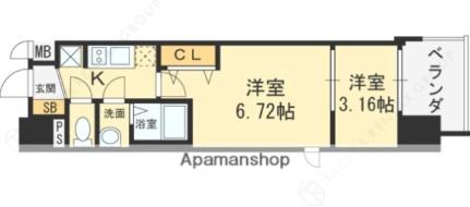 大阪府東大阪市横枕西(賃貸マンション2K・8階・27.61㎡)の写真 その2