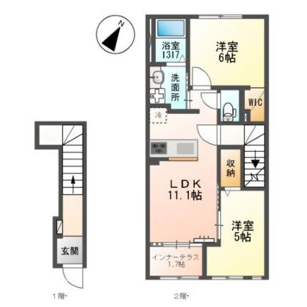 Ｃｈｒｏｍａ　Ｍｅａｄｏｗｓ（クロマ・メドウズ） 203｜大阪府枚方市長尾元町６丁目(賃貸アパート2LDK・2階・58.23㎡)の写真 その2