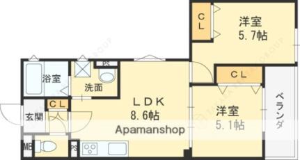 ラモーナ中野本町II 303｜大阪府四條畷市中野本町(賃貸アパート2DK・3階・43.56㎡)の写真 その2