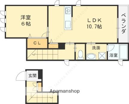 クリスタルパーク 2F｜大阪府枚方市桜町(賃貸アパート1LDK・2階・48.75㎡)の写真 その2