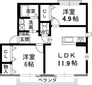 大阪府堺市中区大野芝町(賃貸アパート2LDK・1階・53.25㎡)の写真 その2