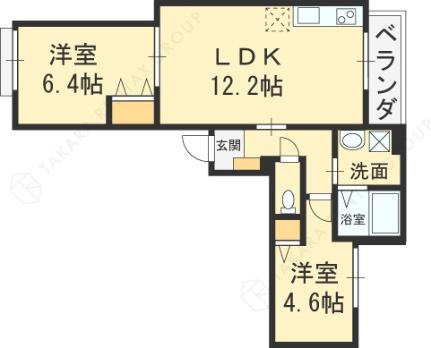 フェリーチェベレーザ 101号室｜大阪府藤井寺市沢田２丁目(賃貸アパート2LDK・1階・51.06㎡)の写真 その2