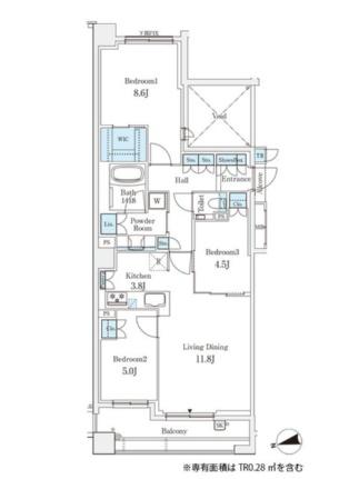 パークシュロス芦屋 405｜兵庫県芦屋市朝日ケ丘町(賃貸マンション3LDK・4階・77.93㎡)の写真 その2