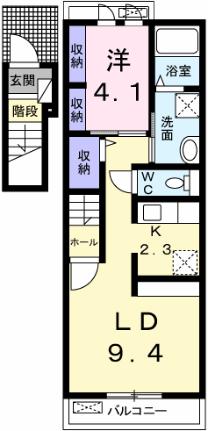 エル　メーム 202｜兵庫県姫路市飾磨区蓼野町(賃貸アパート1LDK・2階・40.09㎡)の写真 その2