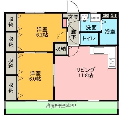 和歌山県和歌山市本脇(賃貸マンション2LDK・1階・56.85㎡)の写真 その2