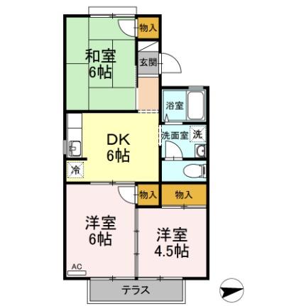 サンシャインＫ 103｜鳥取県鳥取市大覚寺(賃貸アパート3DK・1階・52.18㎡)の写真 その2