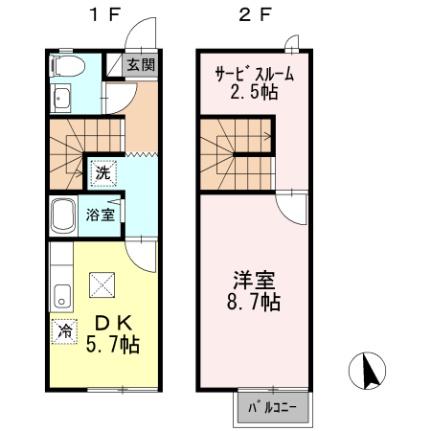 キューブ 105｜岡山県岡山市南区新保(賃貸テラスハウス1SDK・1階・42.65㎡)の写真 その2