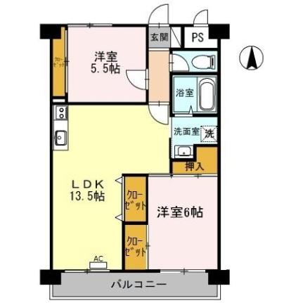 メゾン・ド・昭裕　II 602｜岡山県岡山市南区泉田３丁目(賃貸マンション2LDK・2階・57.64㎡)の写真 その2