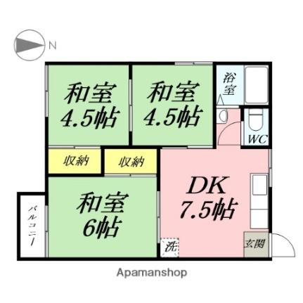 コーポカトルメゾン 102｜岡山県岡山市北区田中(賃貸アパート3DK・1階・45.35㎡)の写真 その2