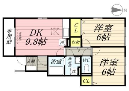 マイ　ローズコートII 101｜岡山県岡山市中区雄町(賃貸アパート2DK・1階・51.15㎡)の写真 その2