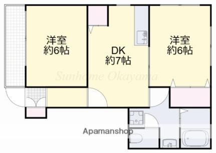 オアゾ 101｜岡山県岡山市北区西長瀬(賃貸アパート2DK・1階・44.34㎡)の写真 その2