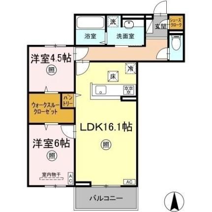 アルモ　ギオーネ 105｜岡山県岡山市北区平田(賃貸アパート2LDK・1階・66.76㎡)の写真 その2