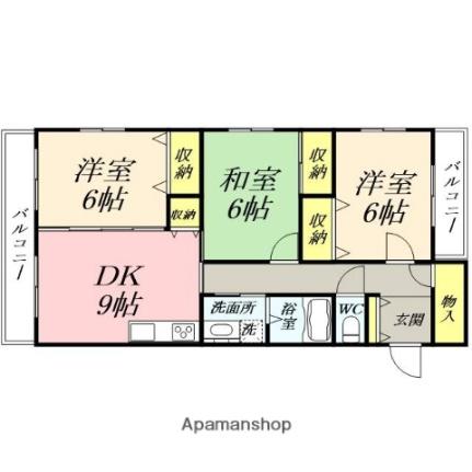 岡山県岡山市北区中仙道１丁目(賃貸マンション3DK・6階・66.88㎡)の写真 その2