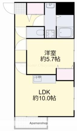 岡山県岡山市北区富田町１丁目（賃貸マンション1LDK・4階・39.00㎡） その2