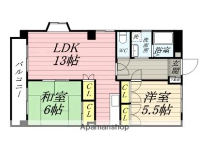 岡山県岡山市中区平井(賃貸マンション2LDK・2階・58.26㎡)の写真 その2