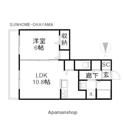 岡山県岡山市北区京山２丁目（賃貸アパート1LDK・2階・42.70㎡） その2