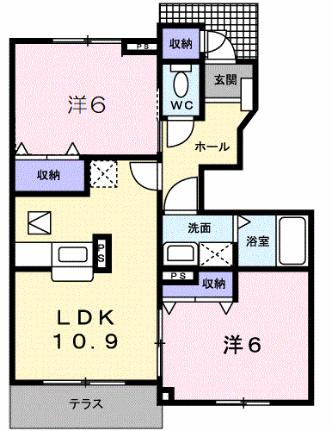 バーシア　ライシャス 103｜岡山県岡山市北区東花尻(賃貸アパート2LDK・1階・53.28㎡)の写真 その2